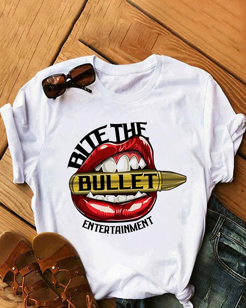 

Lip Letter Graphic Print Short Sleeve T-shirt, Style3