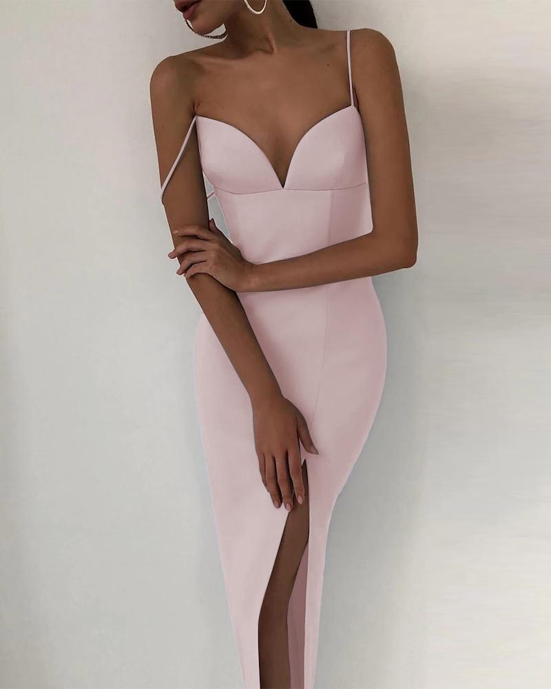 

Spaghetti Strap Split Thigh Party Dress, Pink