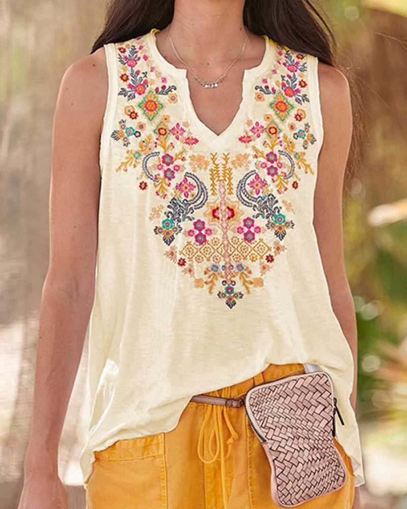 

Tribal Print Notch Neck Tank Top, Yellow