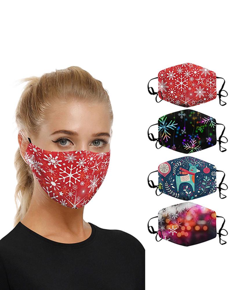 

4PCS/Set Christmas Print Filter Breathable Face Mask With 8 Filters, Style2