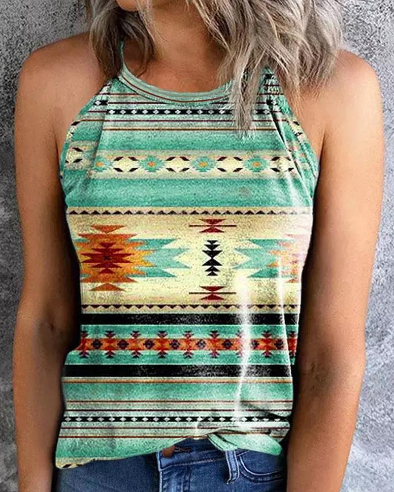 

Tribal Print Halter Tank Top, Light green