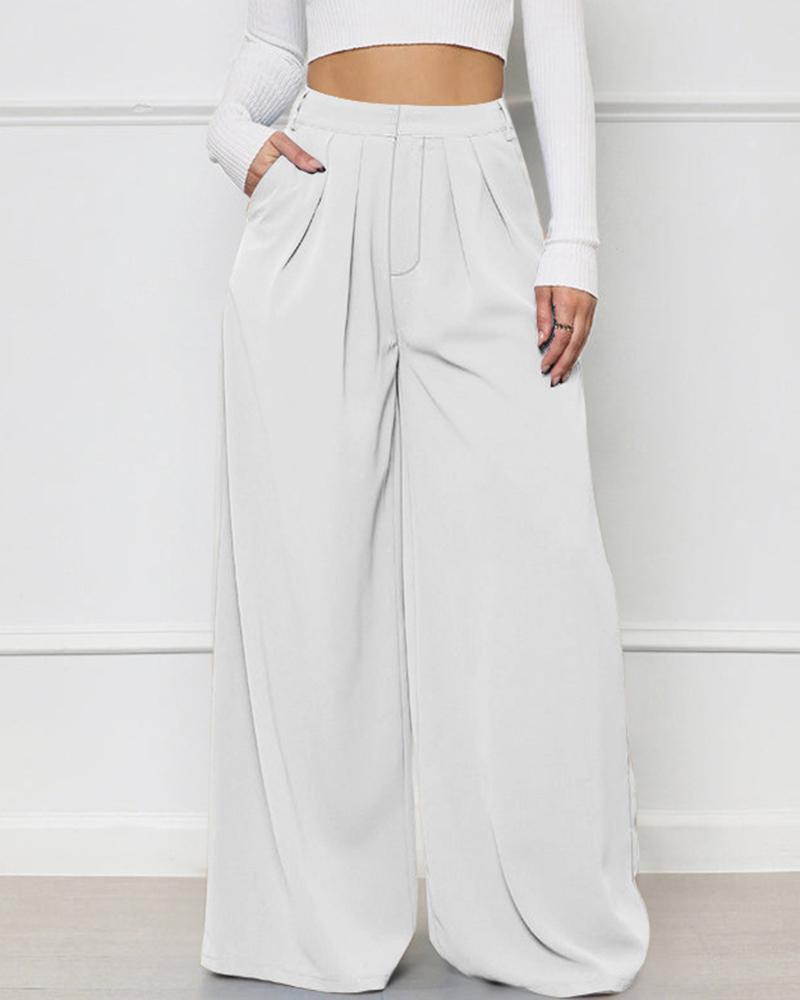 

Pocket Design Wide Leg Pants, White