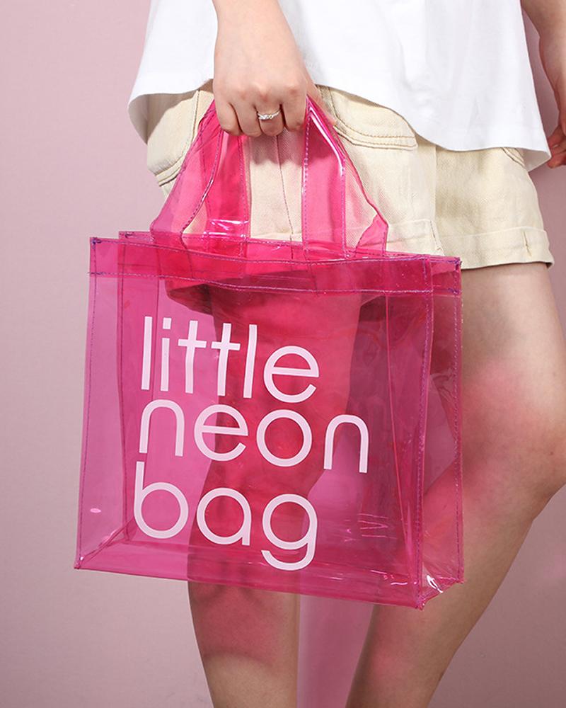 

Clear Waterproof Letter Beach Tote Bag, Hot pink