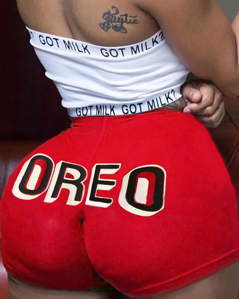 

Digital Print High Waist Sporty Shorts, Red