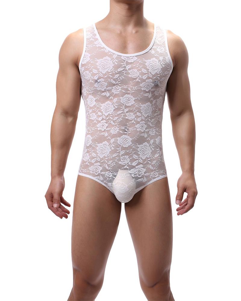 

Solid Lace Skinny Sleeveless Rompers, White