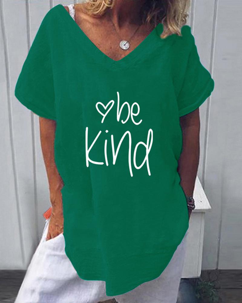 

Be Kind Heart Print T-Shirt, Green