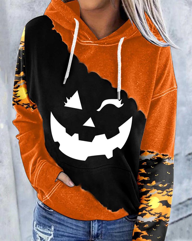 

Halloween Graphic Skeleton Print Long Sleeve Hoodie, Style1