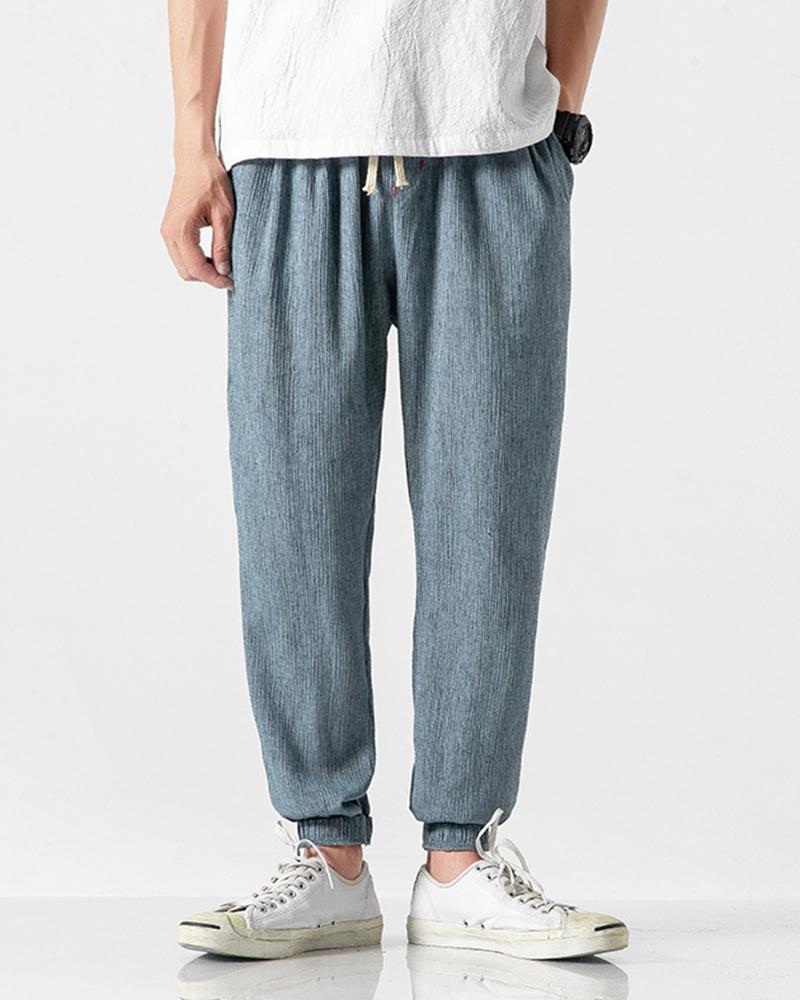 

Solid Drawstring Harem Pants, Lighted blue