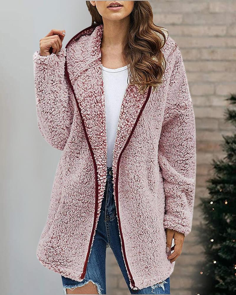 

Long Sleeve Hooded Teddy Coat, Pink