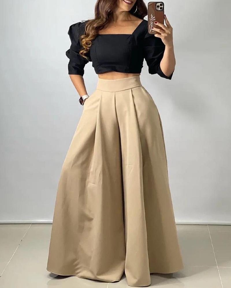 

High Waist Wide Leg Pants, Khaki