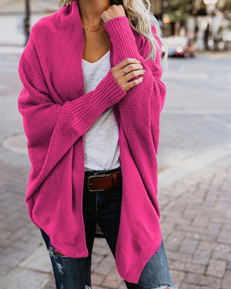 

Batwing Sleeve Open Front Cardigan, Hot pink