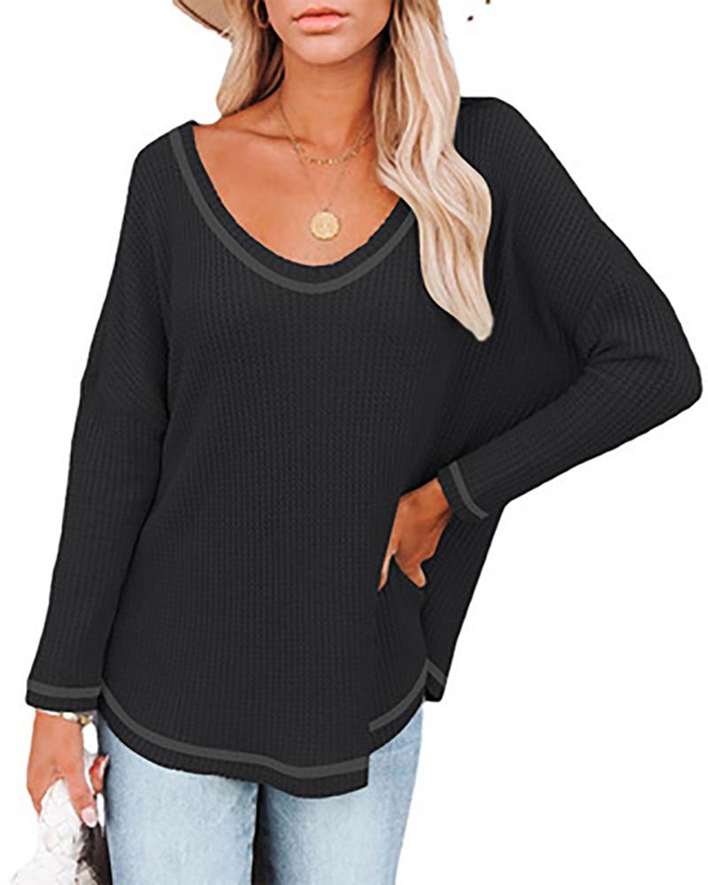 

Long Sleeve V Neck Casual Top, Black