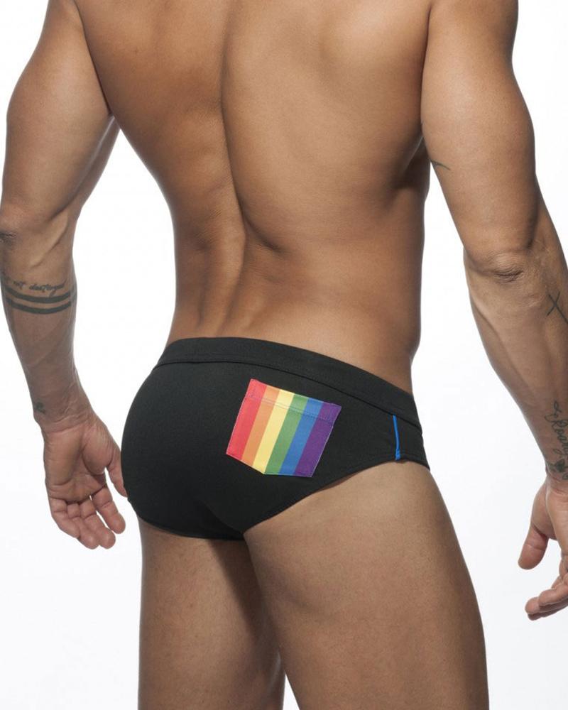 

Solid Color Patchwork Rainbow Print Skinny Underpants, Black