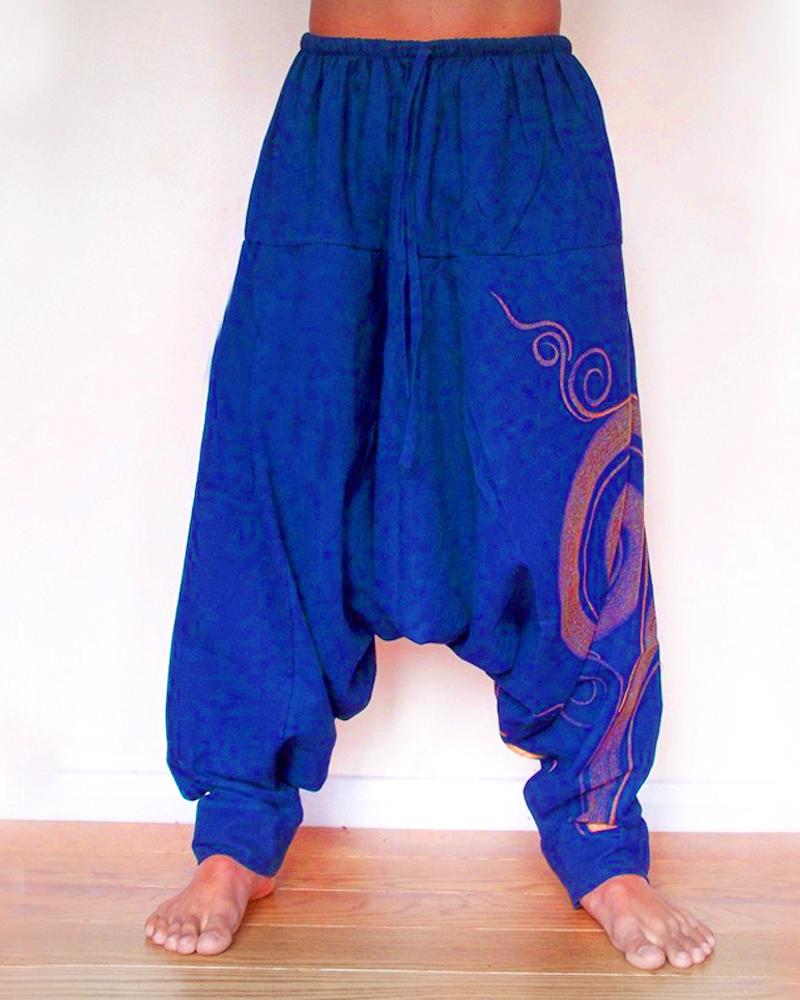 

Print Wide-leg Harem Pants, Blue