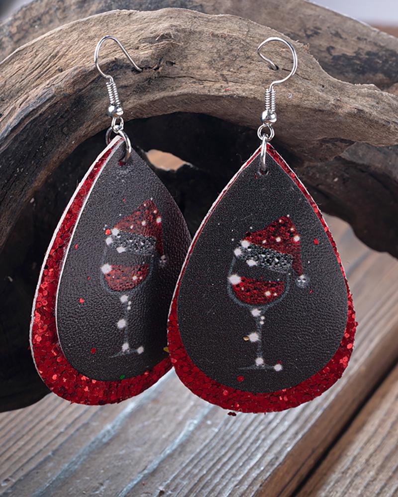 

Christmas Constrast Sequin Graphic Print Drop Earrings, Red