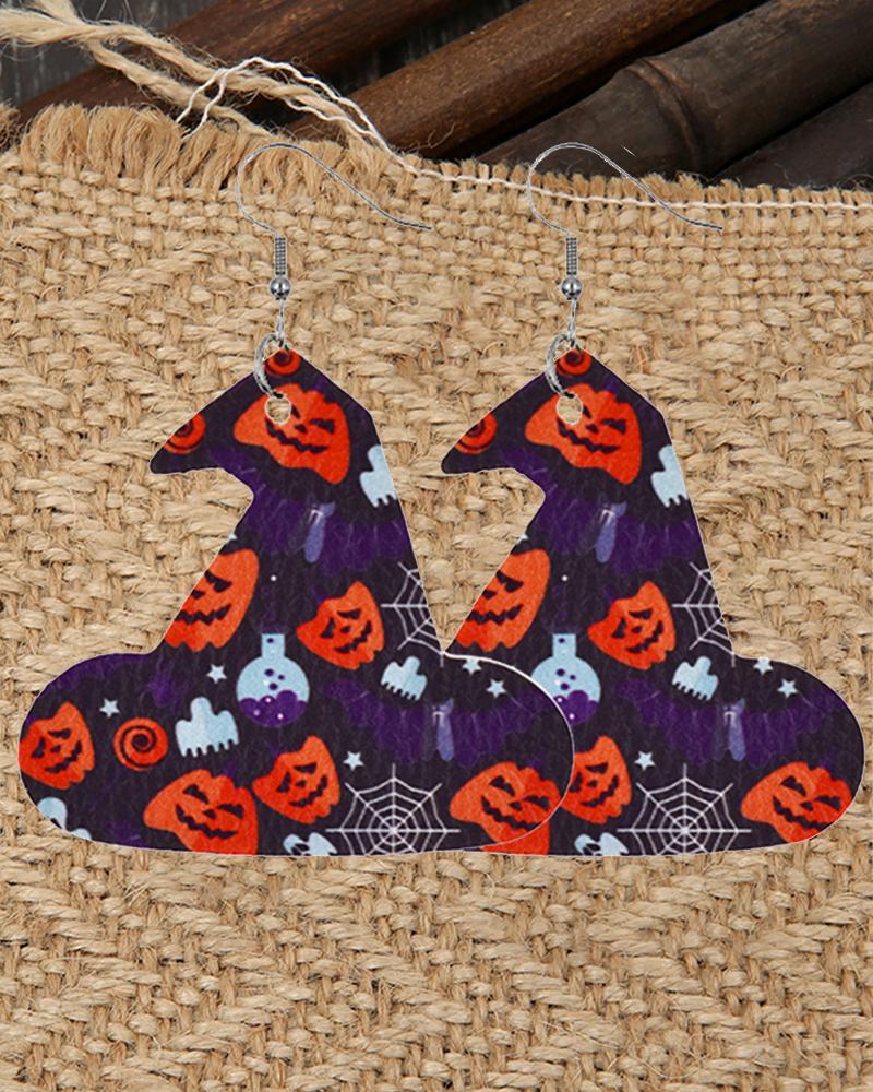 

1Pair Halloween Graphic Pumpkin Print Drop Earrings, Style2