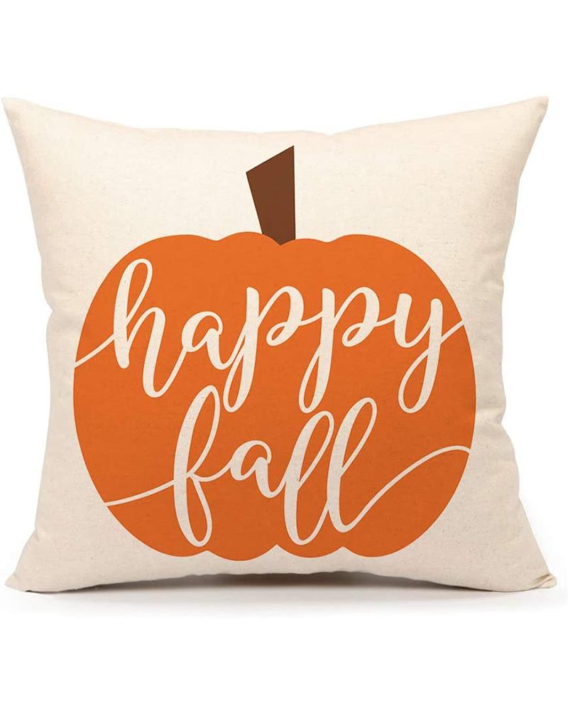 

Happy Fall Pumpkin Ornament Throw Pillow Cover Farmhouse Autumn Cushion Case, Style1