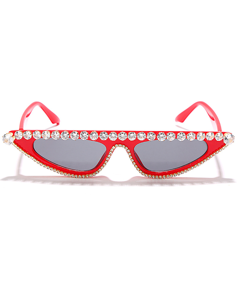 

1Pair Tinted Lens Studded Cat Eye Sunglasses, Red