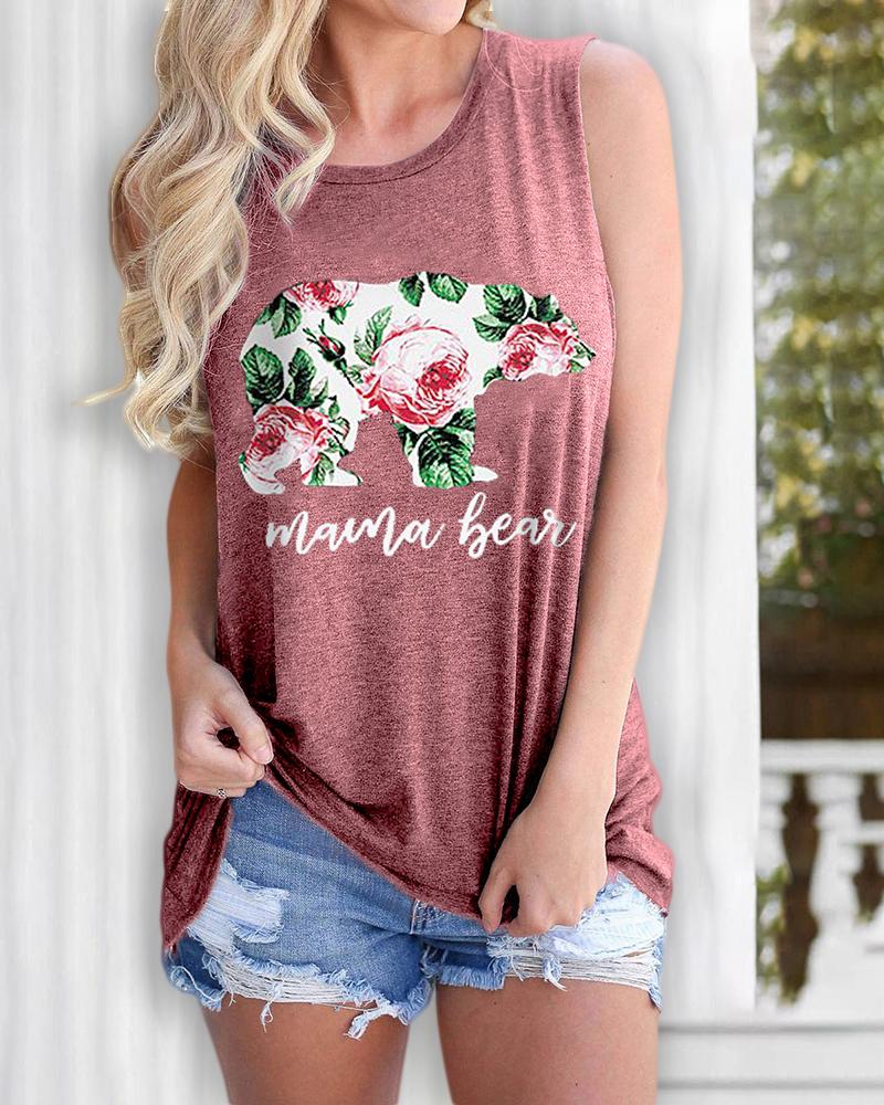 

Letter / Floral / Bear Print Casual Tank Top, Pink