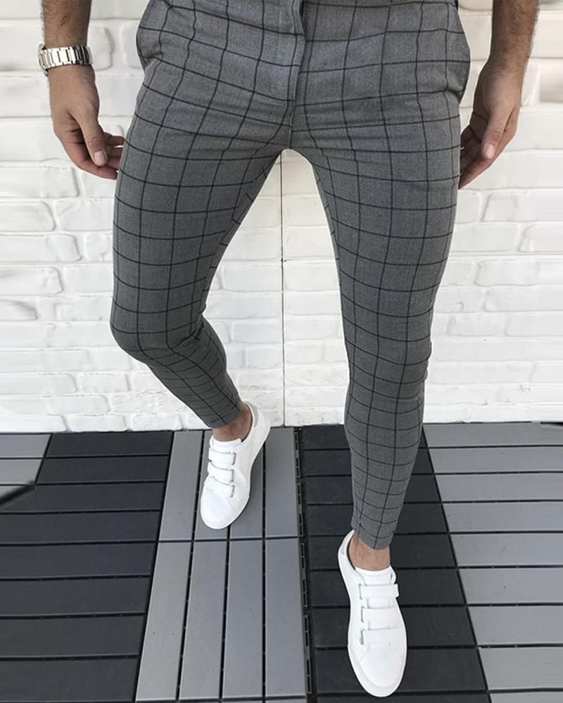 

Men's Grid Solid Color Pencil Pants, Dark grey