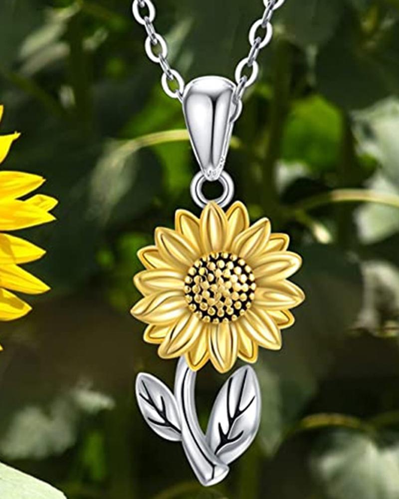 

1pc Mother's Day Gift Sunflower Shaped Pendant Necklace, Silver
