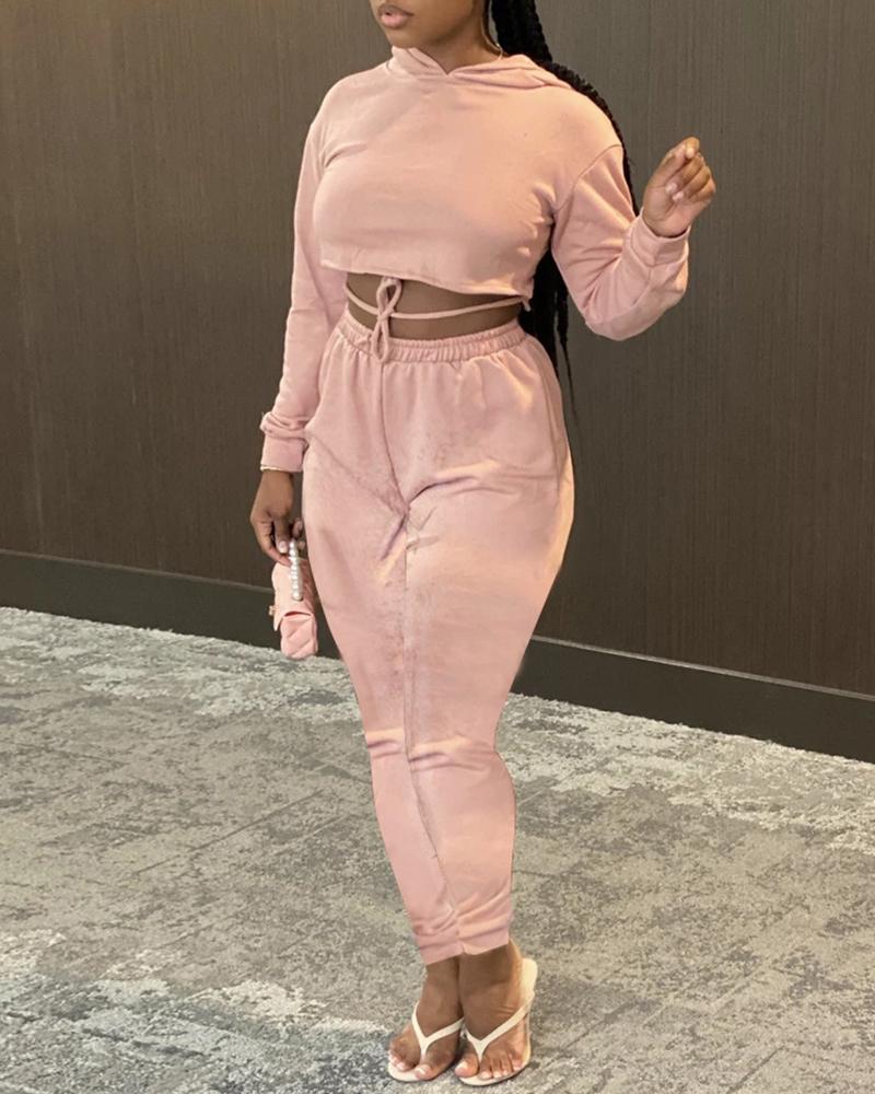 

Plain Hooded Top & Pants set, Pink