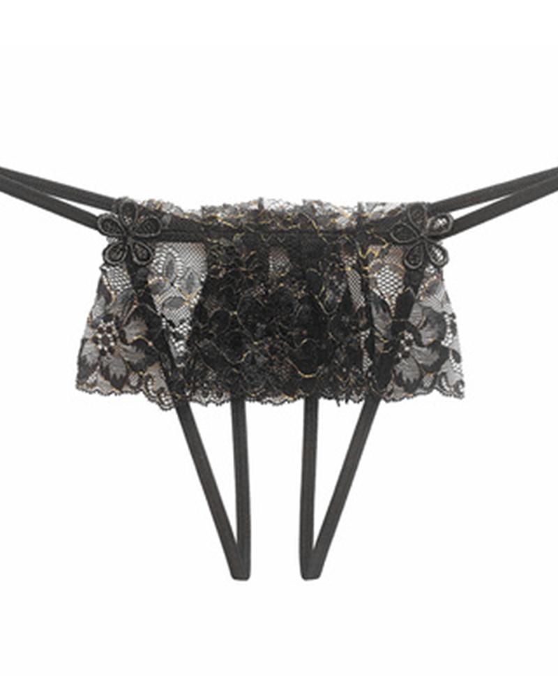 

Sexy Lace Skinny Waist Thong Panties, Black
