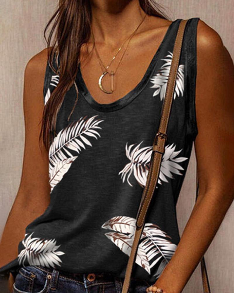 

Floral Leaf Print Casual Tank Top, Style1