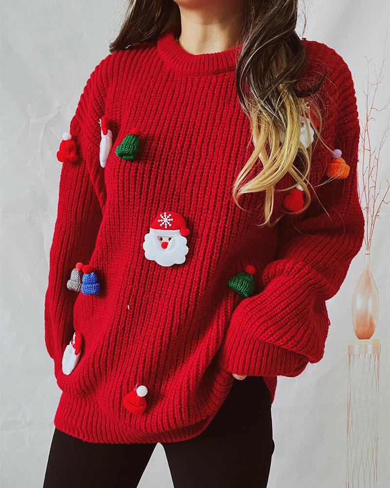 

Christmas Hats Santa Claus Pattern Knit Sweater, Red