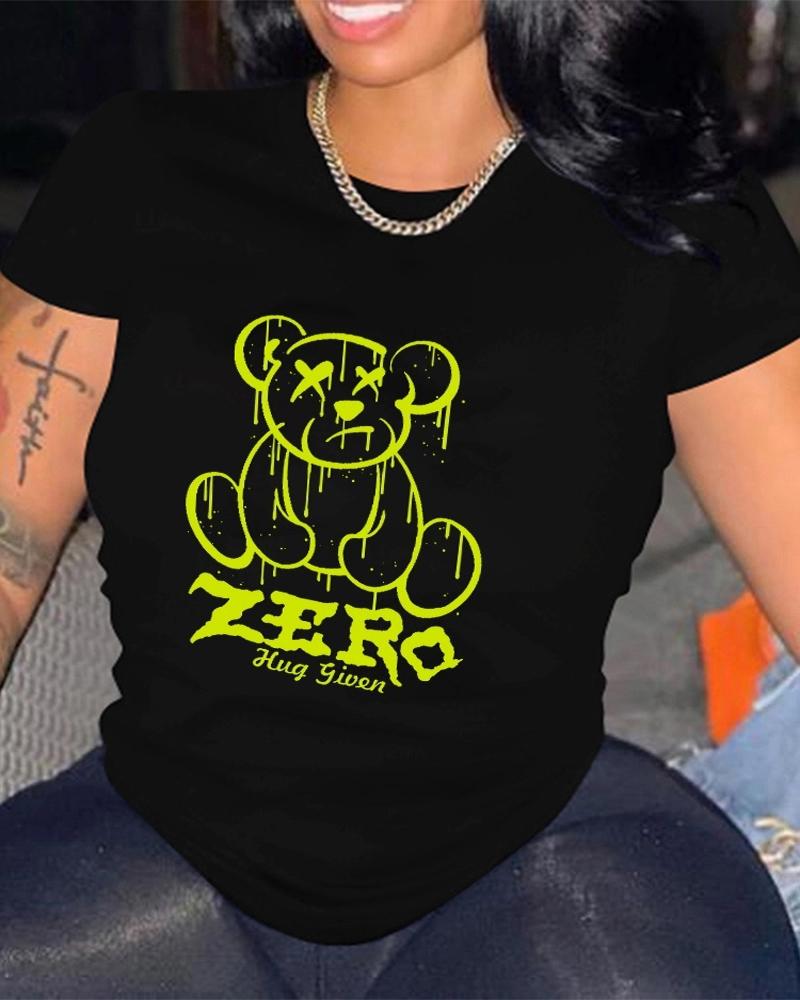 

Graphic Letter Print Short Sleeve Casual T-shirt, Black