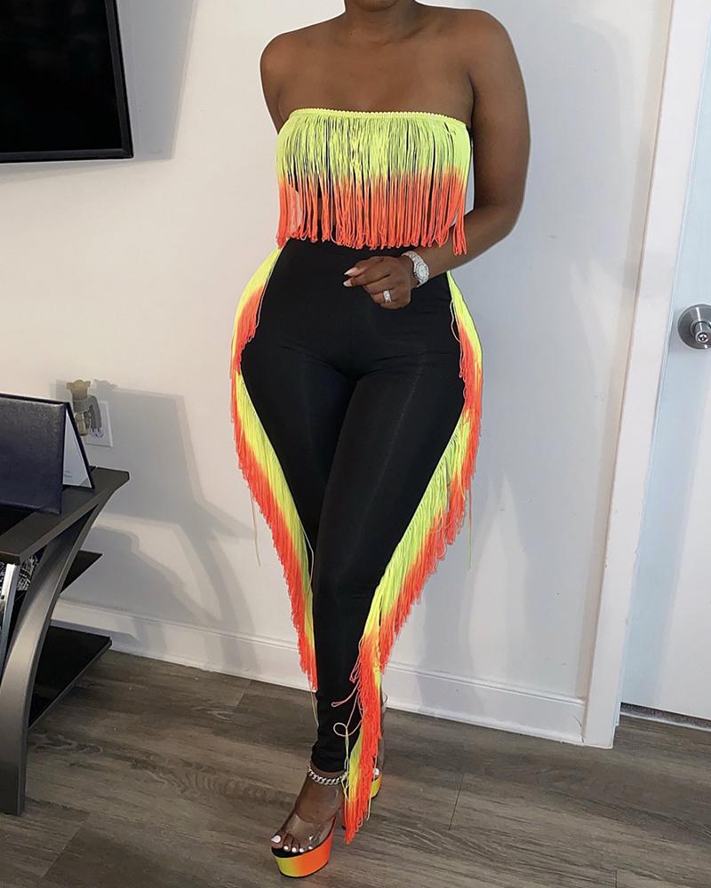 

Colorblock Tassel Bandeau Top & Pants Set, Yellow