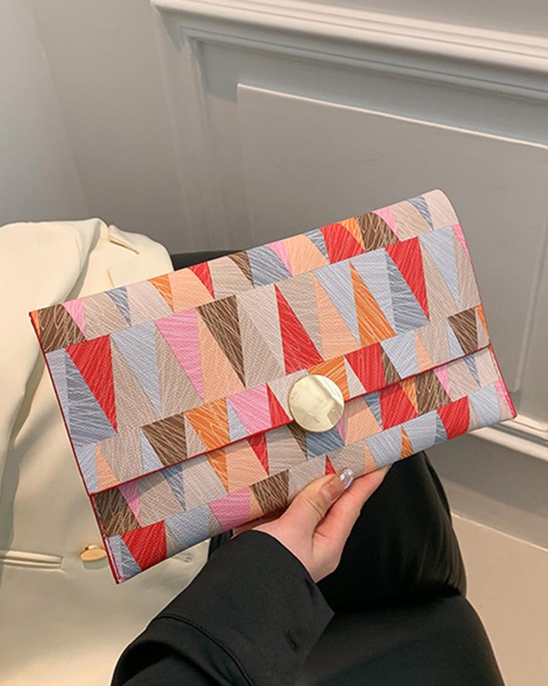 

Geometric Colorblock Magnet Envelop Clutch Bag, Red
