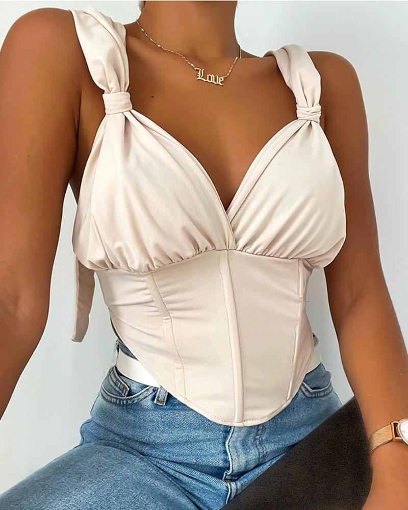 Ruched V-Neck Sleeveless Corset Top