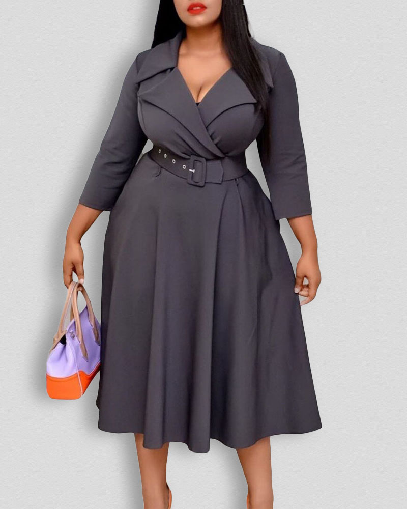 

Plus Size Pocket Detail Belted Work Dress, Black