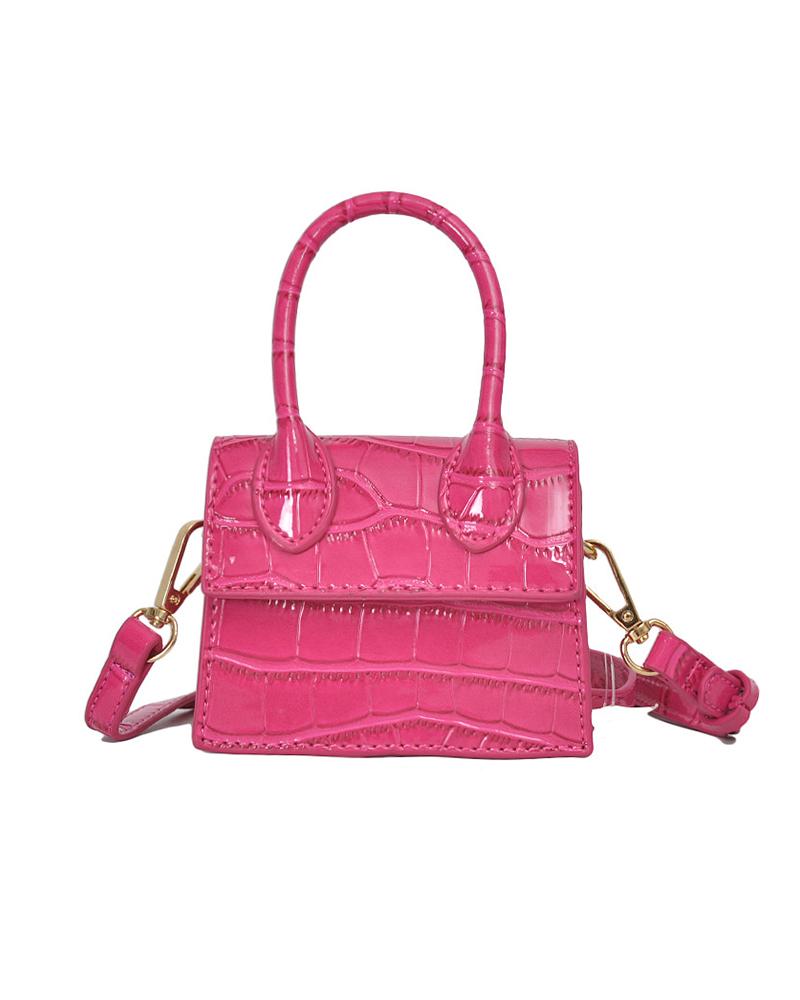 

Croc Embossed Flap Satchel Bag, Pink