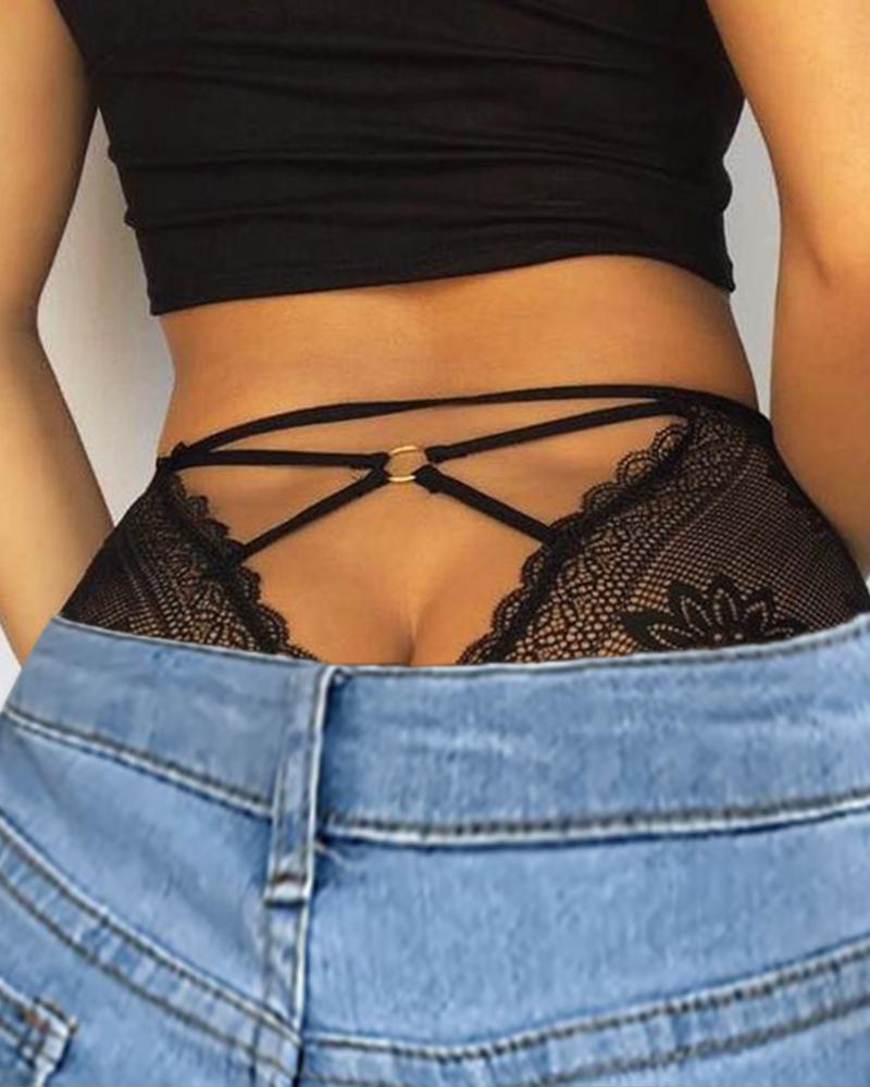 Crochet Lace O-ring Cutout Panty