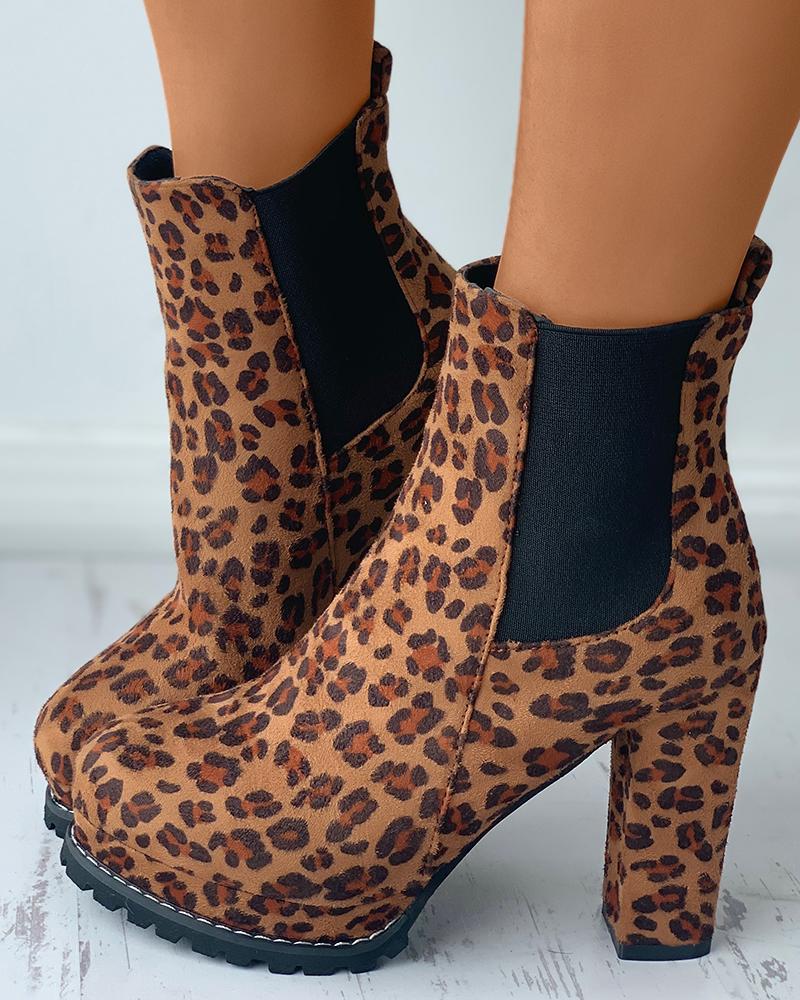 

Cheetah Print Suede Platform Chunky Boots, Leopard