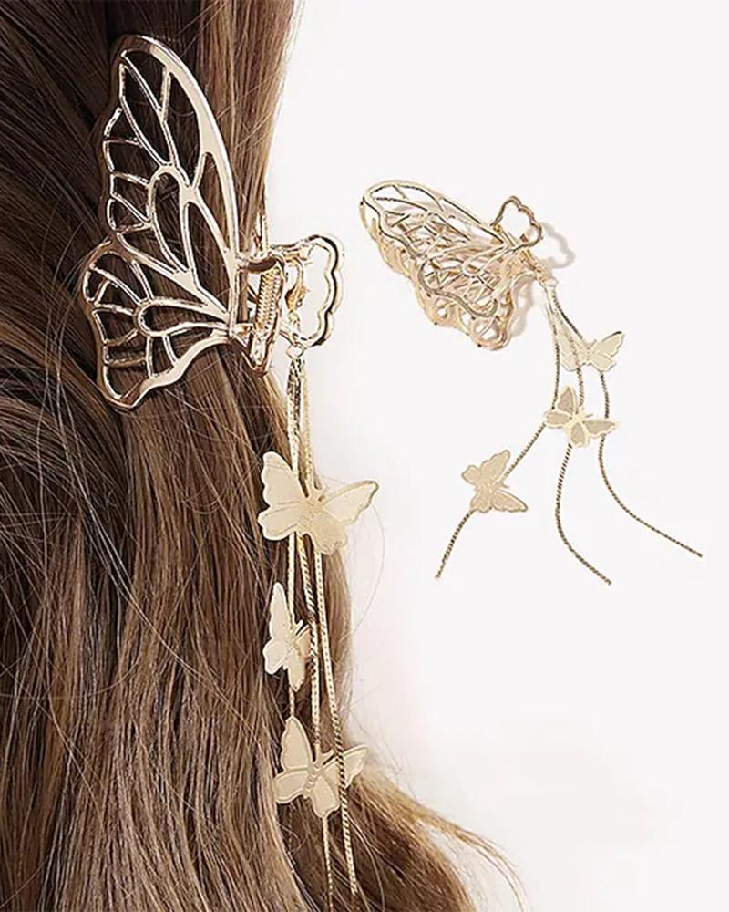 

Metal Big Nonslip Butterfly Tassel Gold Accessories Hair Claw