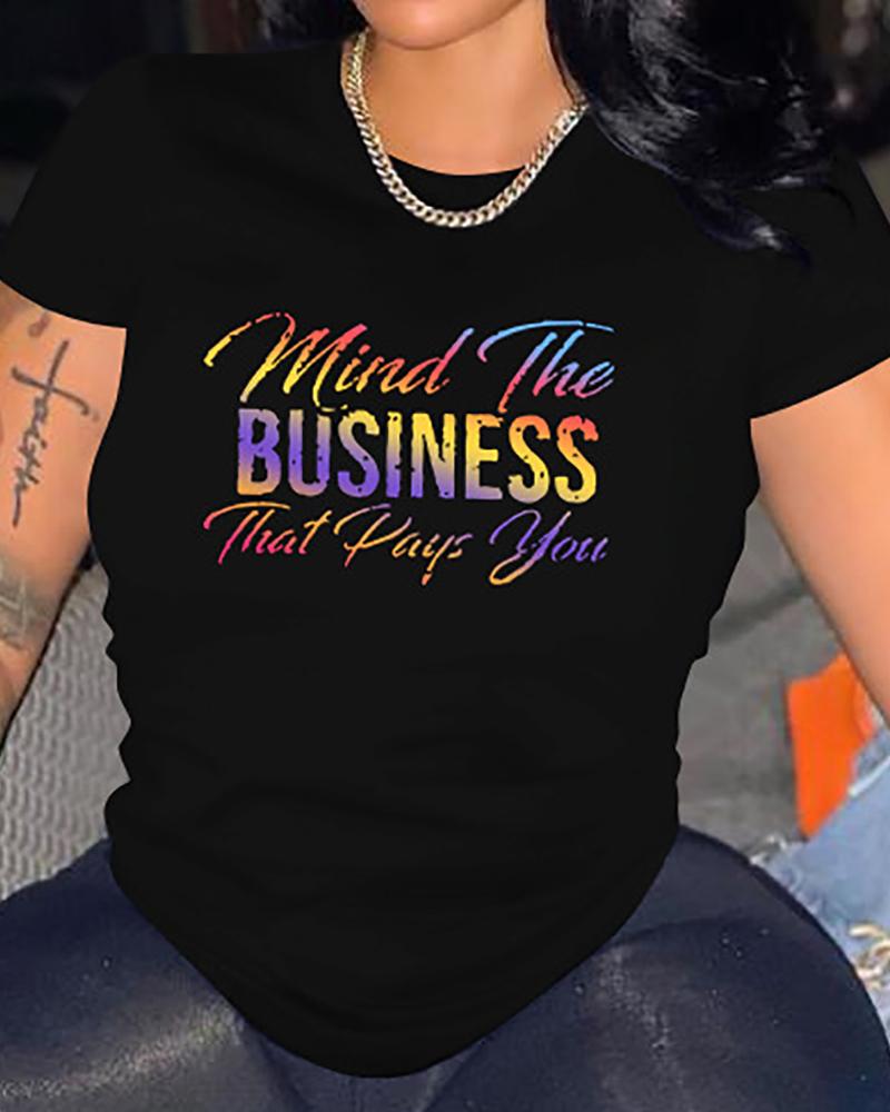 

Letter Print Short Sleeve Casual T-shirt, Black