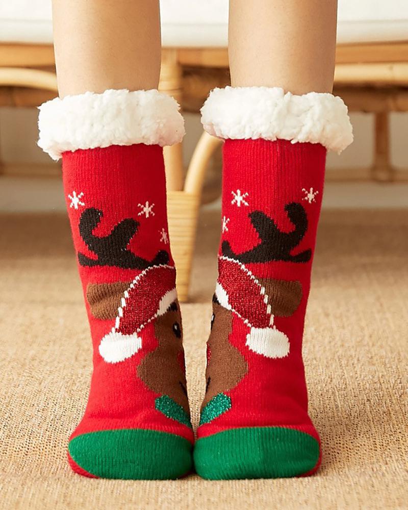 

1Pair Christmas Reindeer Snowflake Cartoon Slogan Knit Thermal Socks, Style7