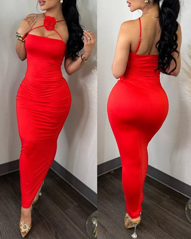 

Vestido Bodycon Cruzado com Detalhe Rosa, Red