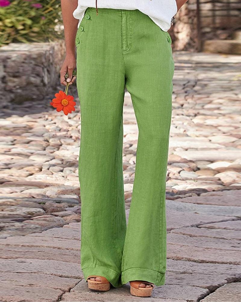 

Buttoned Pocket Design Flared Pants, Green