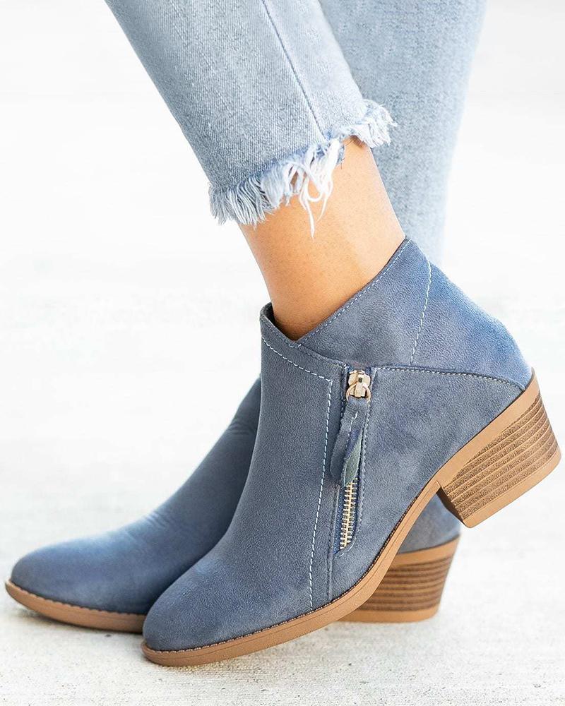 

Vintage Zipper Design Boots, Blue