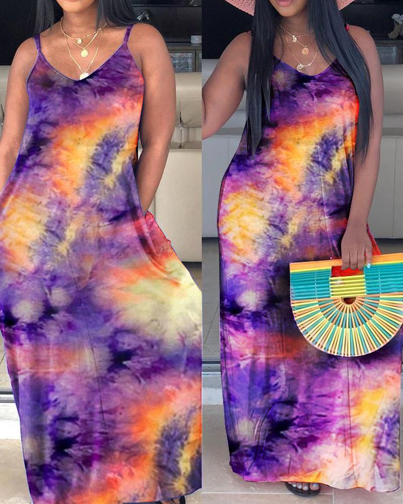 

Tie Dye Print Pocket Design Casual Cami Dress, Purple