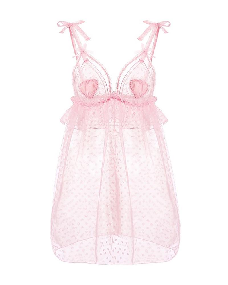 

Eyelash Lace Heart Pattern Babydoll, Pink