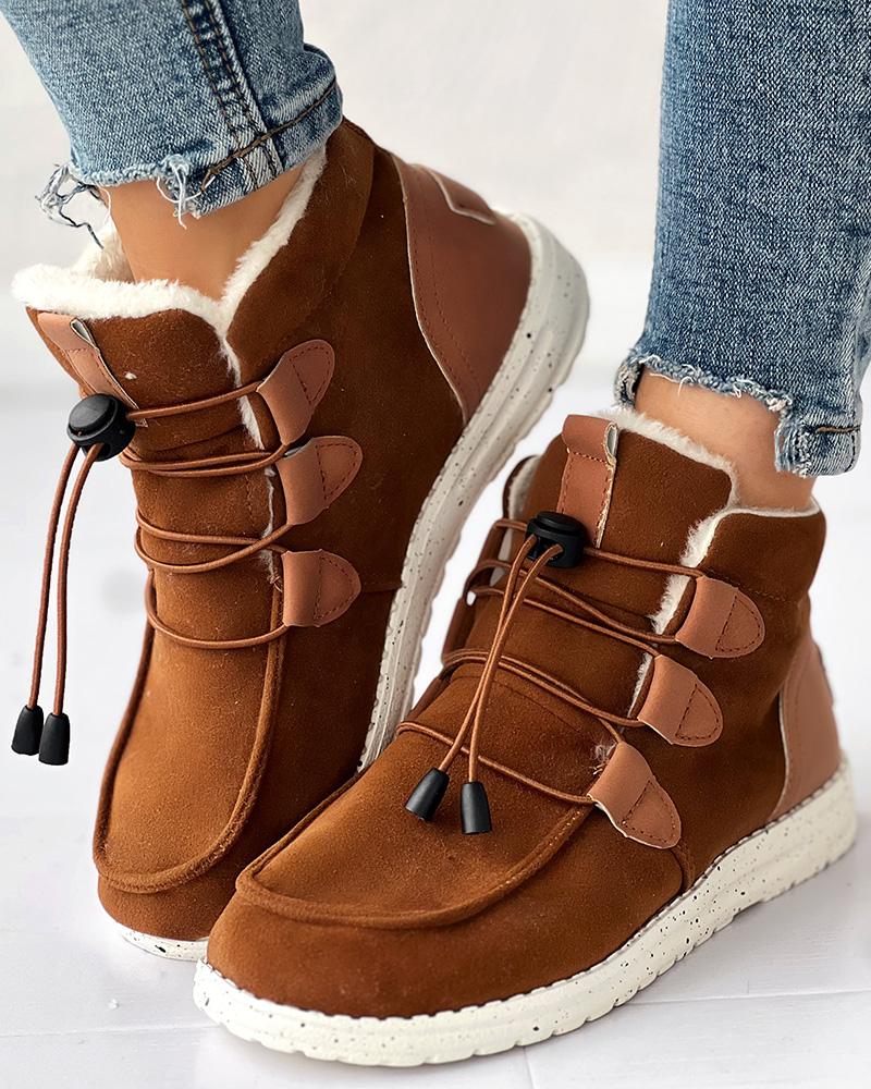 

Colorblock Lined Lace-up Ankle Boots, Brown