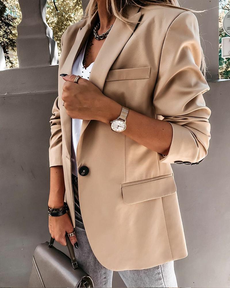 

Solid Long Sleeve Fitting Blazer, Khaki