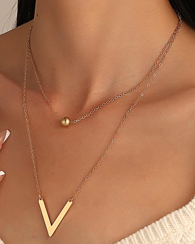 

1pc Letter V Pendant Necklace, Gold