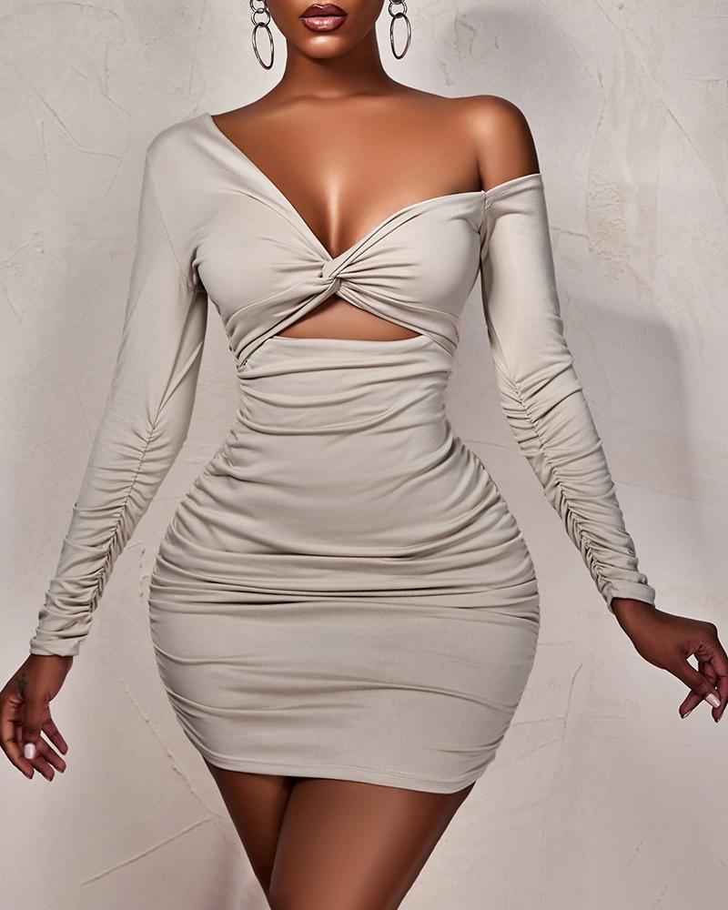 

Asymmetrical Ruched Twist Decor Cutout Party Dress, Apricot