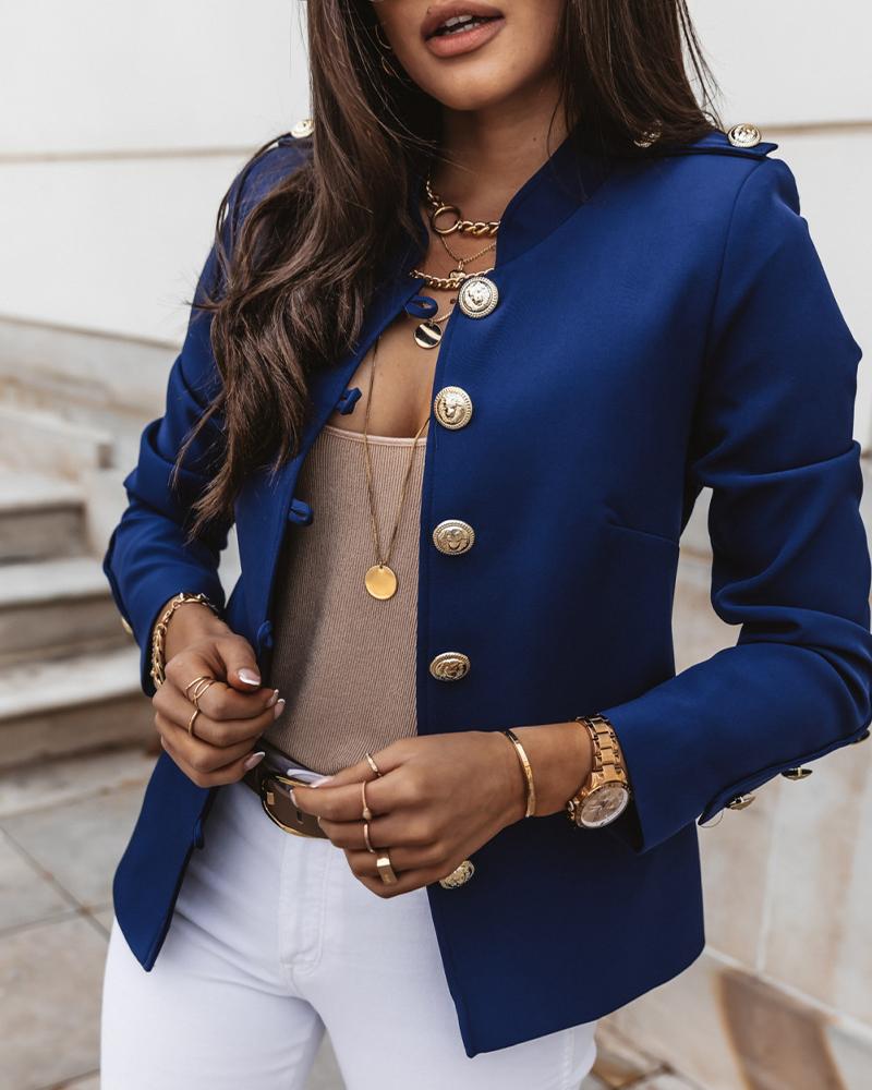 

Double Breasted Long Sleeve Blazer Coat, Purplish blue